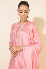Pink Chanderi Embellished Kurta Set