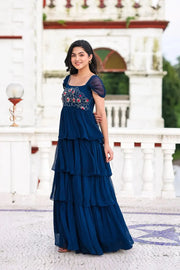 Midnight Blue IndoWestern Midi Dress