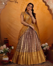 Anjali Banarasi Silk Lehenga Set In Golden