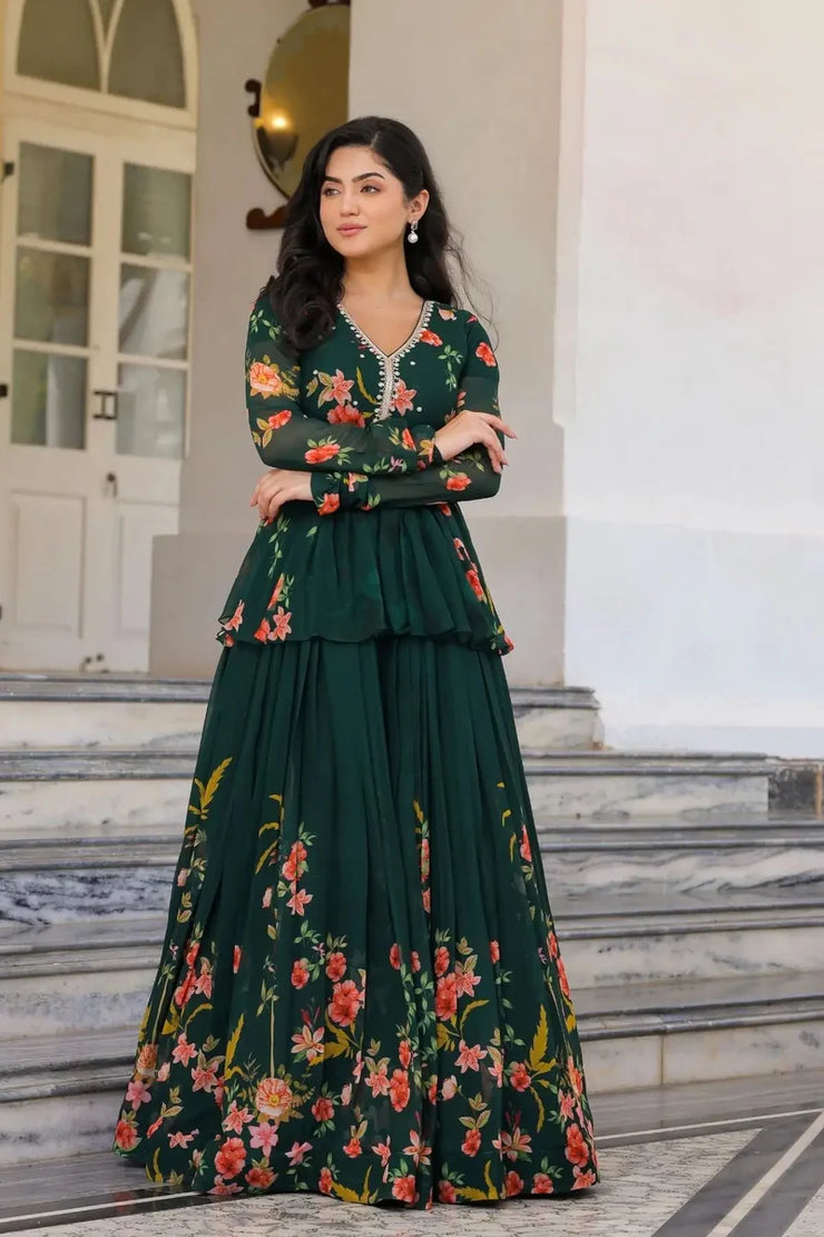 Green IndoWestern Midi Dress