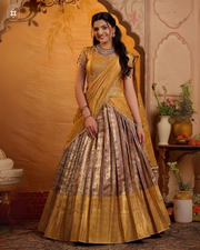 Anjali Banarasi Silk Lehenga Set In Golden