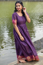 Purple Checks Handloom Maxi Dress