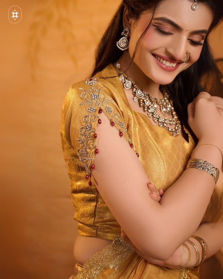 Anjali Banarasi Silk Lehenga Set In Golden