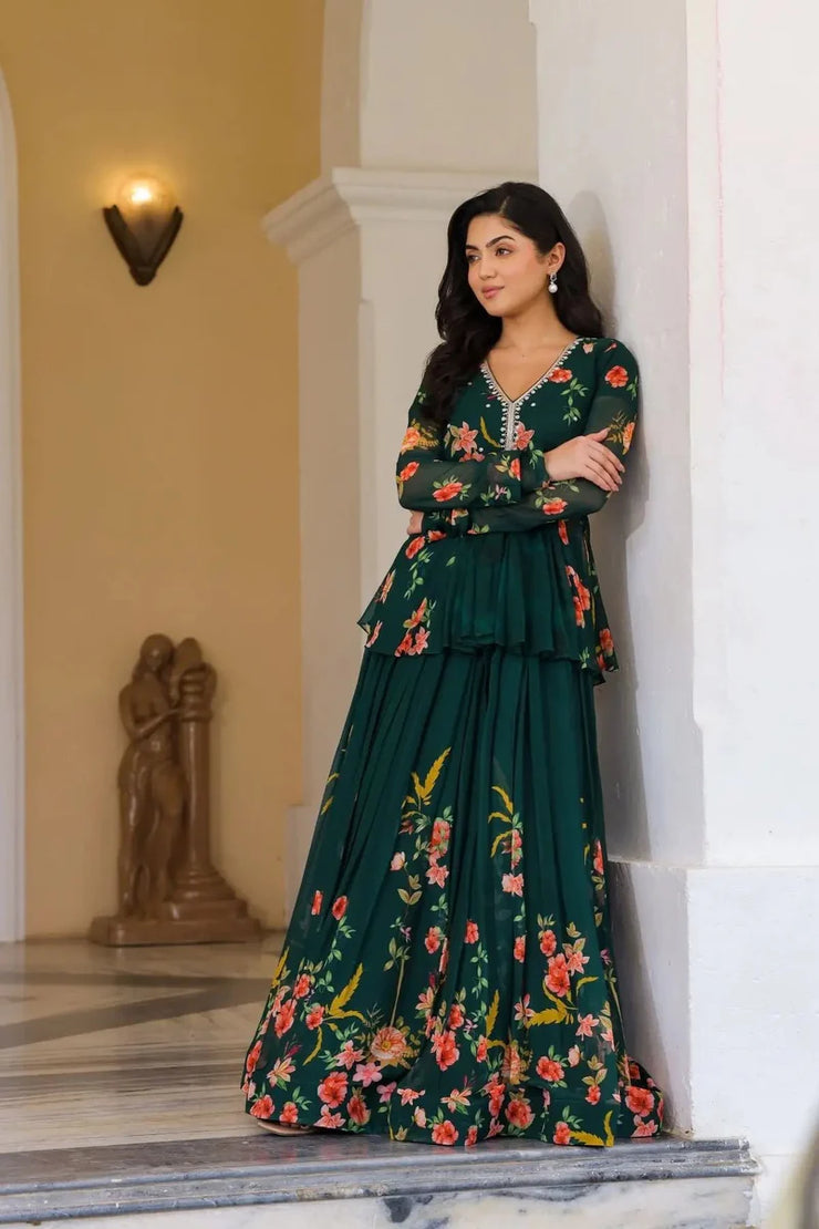 Green IndoWestern Midi Dress