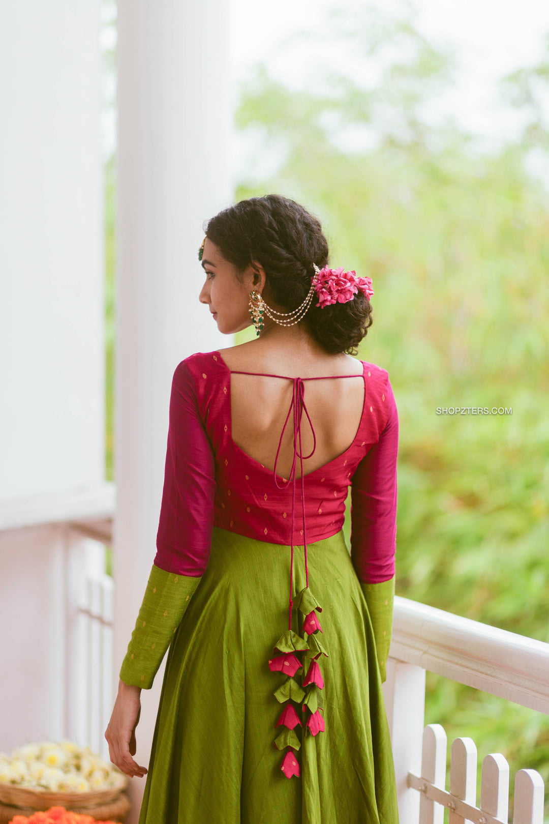 Pink and Green Cotton Silk Dress Shopzters