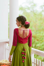 Pink and Green Cotton Silk Dress