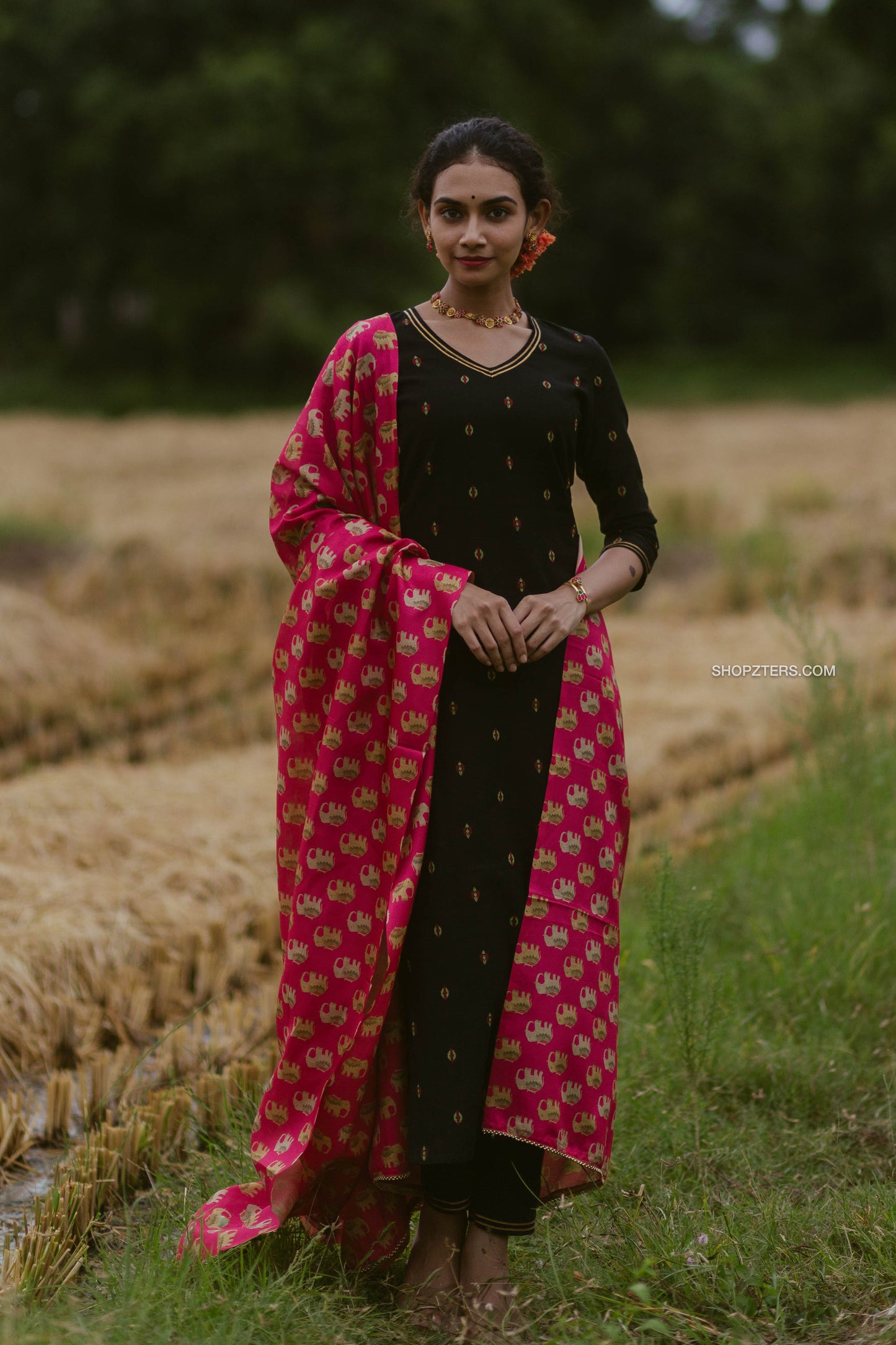 Black Gota Kurta Set with Tussar Dupatta