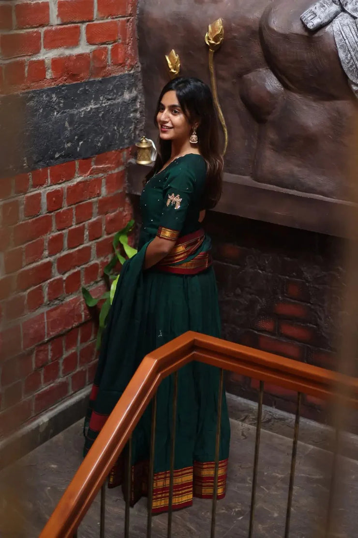 Green Handloom Anarkali Dress