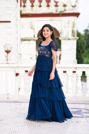 Midnight Blue IndoWestern Midi Dress