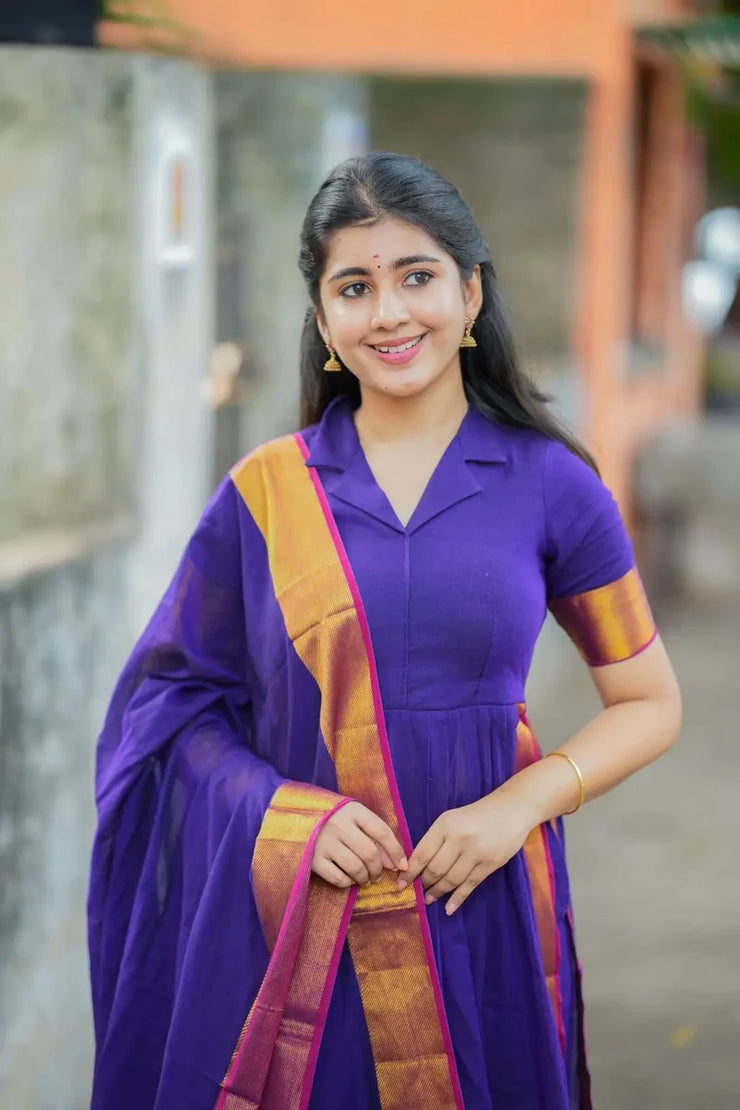 Purple Handloom Suit Set