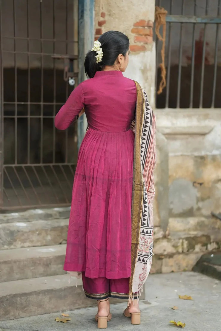 Maroon Handloom Kurta Set