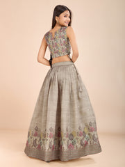 Kids Grey Silk blend Lehenga