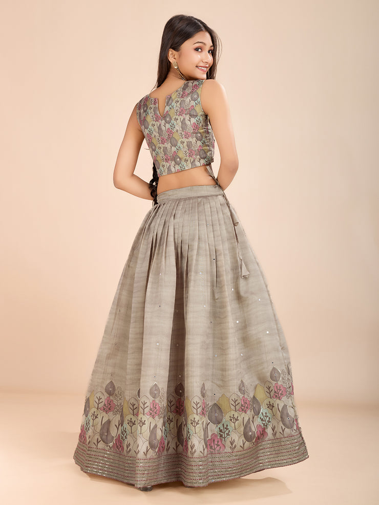 Kids Grey Silk blend Lehenga