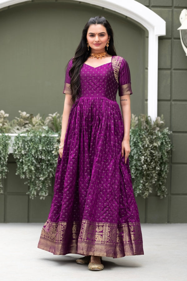 Elegant Anarkali Printed Silk Gown for Women