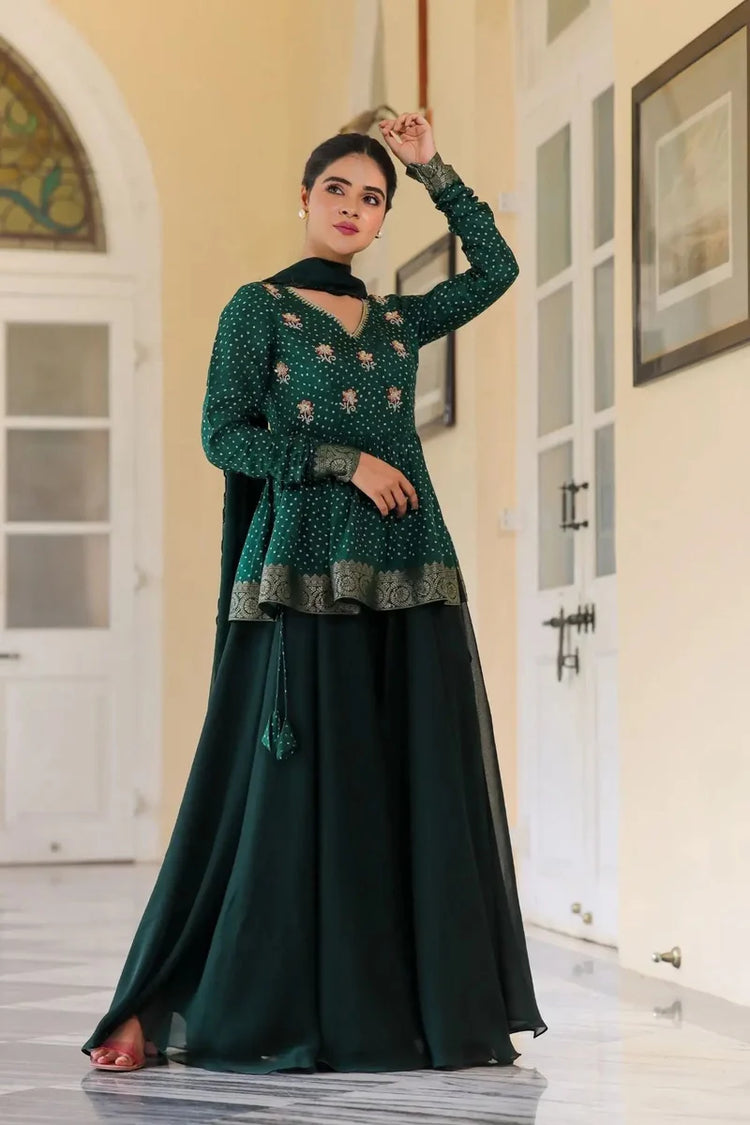 Deep Green IndoWestern Midi Dress XL Shopzters - Main Image
