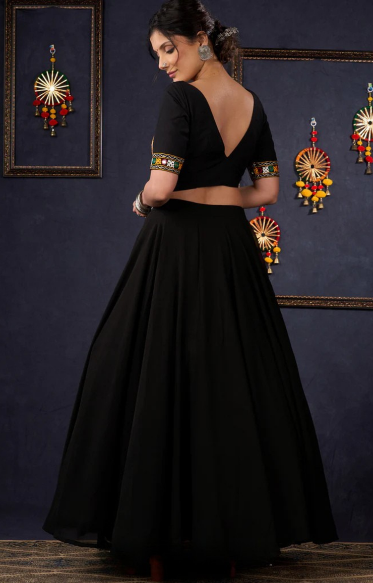 Traditional Black Kutch Work Lehenga With Matching Blouse & Dupatta .