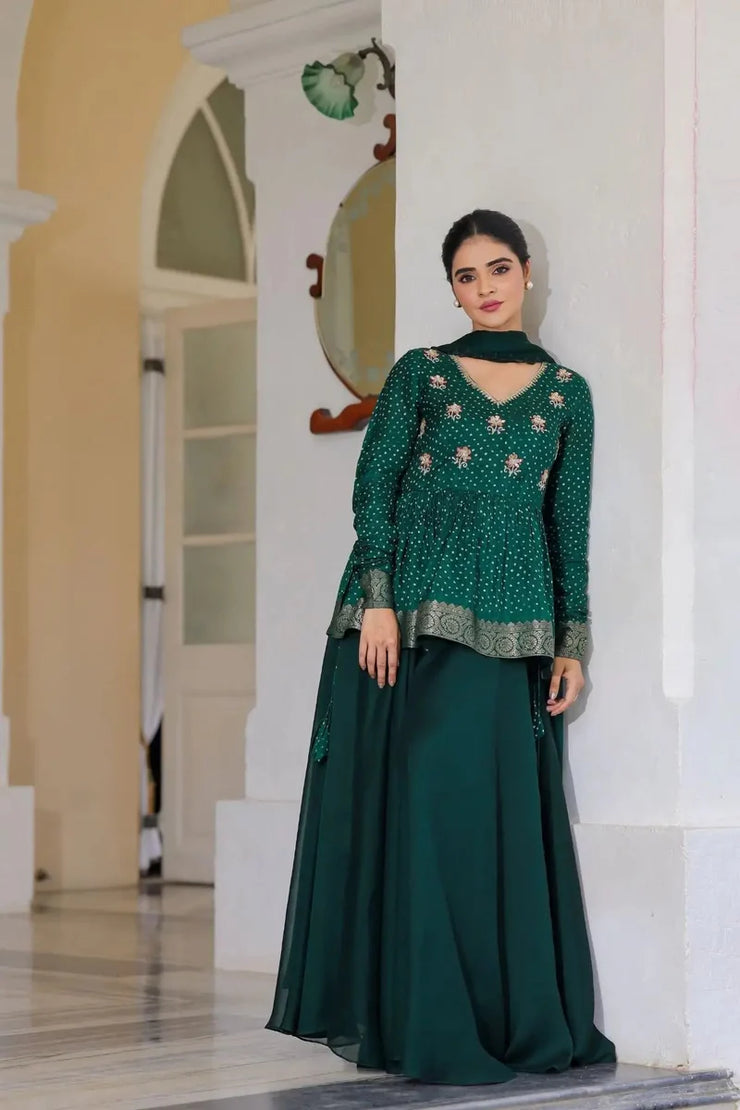 Deep Green IndoWestern Midi Dress