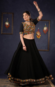 Traditional Black Kutch Work Lehenga With Matching Blouse & Dupatta .