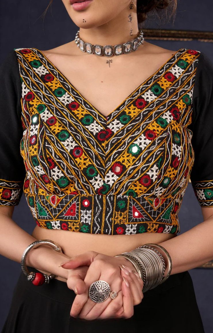 Traditional Black Kutch Work Lehenga With Matching Blouse & Dupatta .