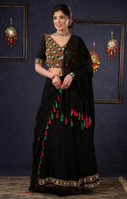 Traditional Black Kutch Work Lehenga With Matching Blouse & Dupatta .