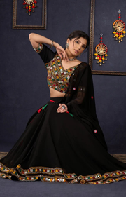 Traditional Black Kutch Work Lehenga With Matching Blouse & Dupatta .