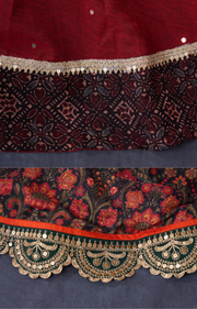 Maroon Cotton Lehenga With All Over Mirror Work & Embroidered Blouse With Matching Dupatta.