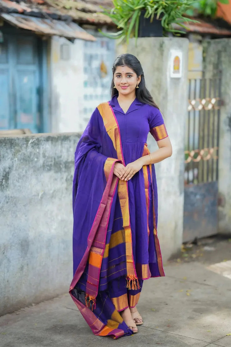 Purple Handloom Suit Set