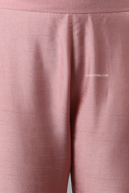 Pink Poly Silk Floral Kurta Set