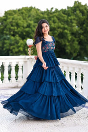 Midnight Blue IndoWestern Midi Dress