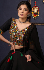 Traditional Black Kutch Work Lehenga With Matching Blouse & Dupatta .