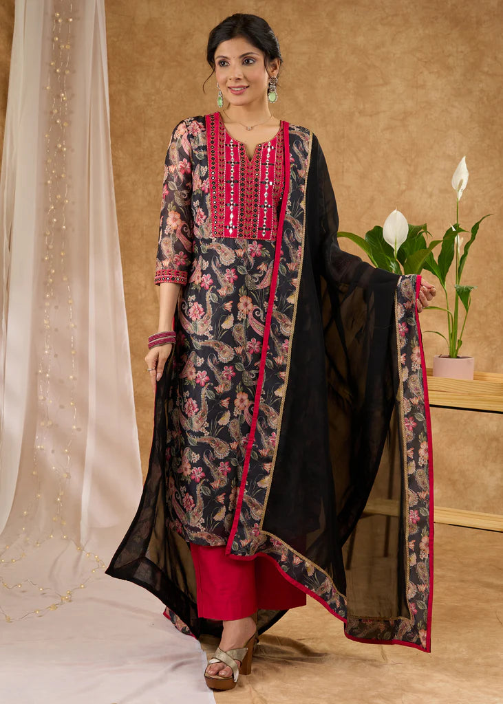 Chanderi Kurta with Exclusive Embroidery &amp; Pants (Dupatta Optional)