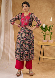 Chanderi Kurta with Exclusive Embroidery &amp; Pants (Dupatta Optional)
