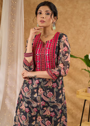 Chanderi Kurta with Exclusive Embroidery &amp; Pants (Dupatta Optional)