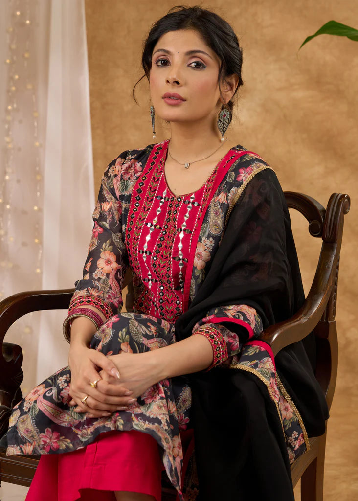 Chanderi Kurta with Exclusive Embroidery &amp; Pants (Dupatta Optional)