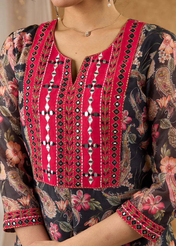 Chanderi Kurta with Exclusive Embroidery &amp; Pants (Dupatta Optional)