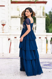 Midnight Blue IndoWestern Midi Dress