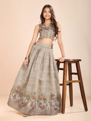 Kids Grey Silk blend Lehenga