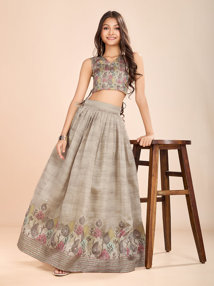 Kids Grey Silk blend Lehenga