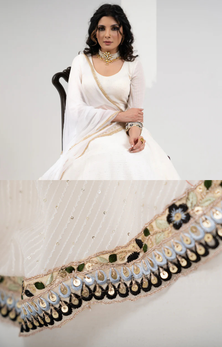 Exclusive Classy White Embroidered Georgette Lehnga with Chiffon Dupatta