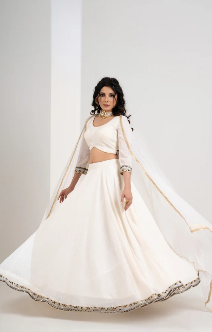 Exclusive Classy White Embroidered Georgette Lehnga with Chiffon Dupatta