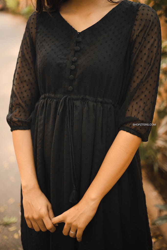 Black Georgette Midi Dress