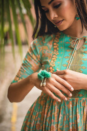 Coral Blue Semi Linen Floral Maxi Dress