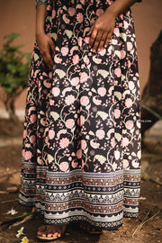 Black Semi Linen Floral Maxi Dress