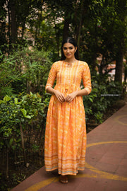 Mango Yellow Semi Linen Floral Maxi Dress