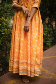 Mango Yellow Semi Linen Floral Maxi Dress