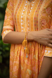 Mango Yellow Semi Linen Floral Maxi Dress