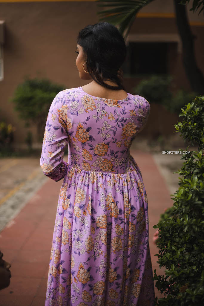 Lilac Semi Linen Floral Maxi Dress