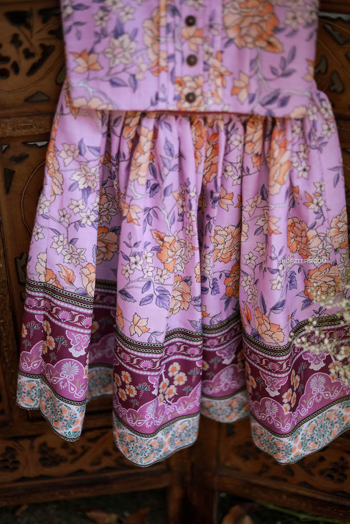 Lilac Semi Linen Crop Top Skirt - Mini