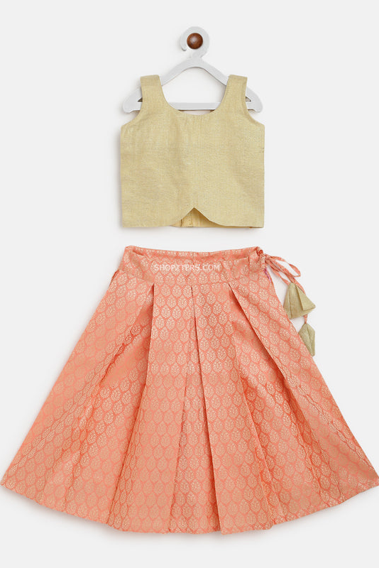 Gold Tissue Crop Top and Pink Dupion Skirt
