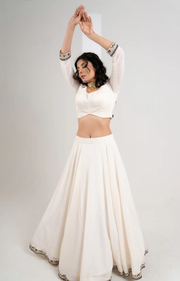 Exclusive Classy White Embroidered Georgette Lehnga with Chiffon Dupatta